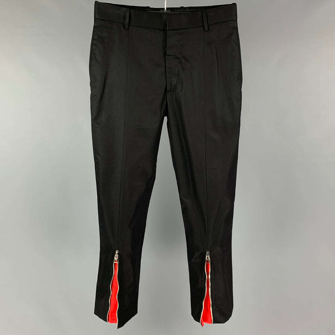 ALEXANDER MCQUEEN Taille 30 Pantalon habillé en coton rouge noir Zip Fly