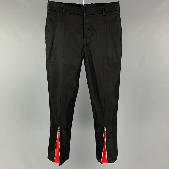 ALEXANDER MCQUEEN Taille 30 Pantalon habillé en coton rouge noir Zip Fly
