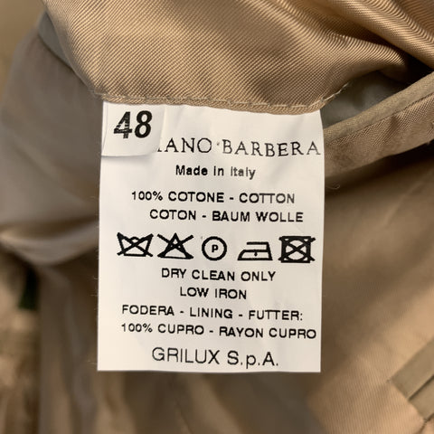 LUCIANO BARBERA 38 Regular Khaki Cotton Suit