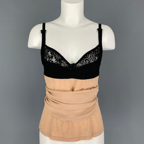 D&amp;G by DOLCE &amp; GABBANA Talla 2 Top de vestido bustier de encaje de rayón negro beige