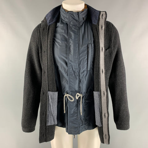 FIORONI Talla 40 Chaqueta de punto con cremallera y broches de presión en mezcla de lana color carbón