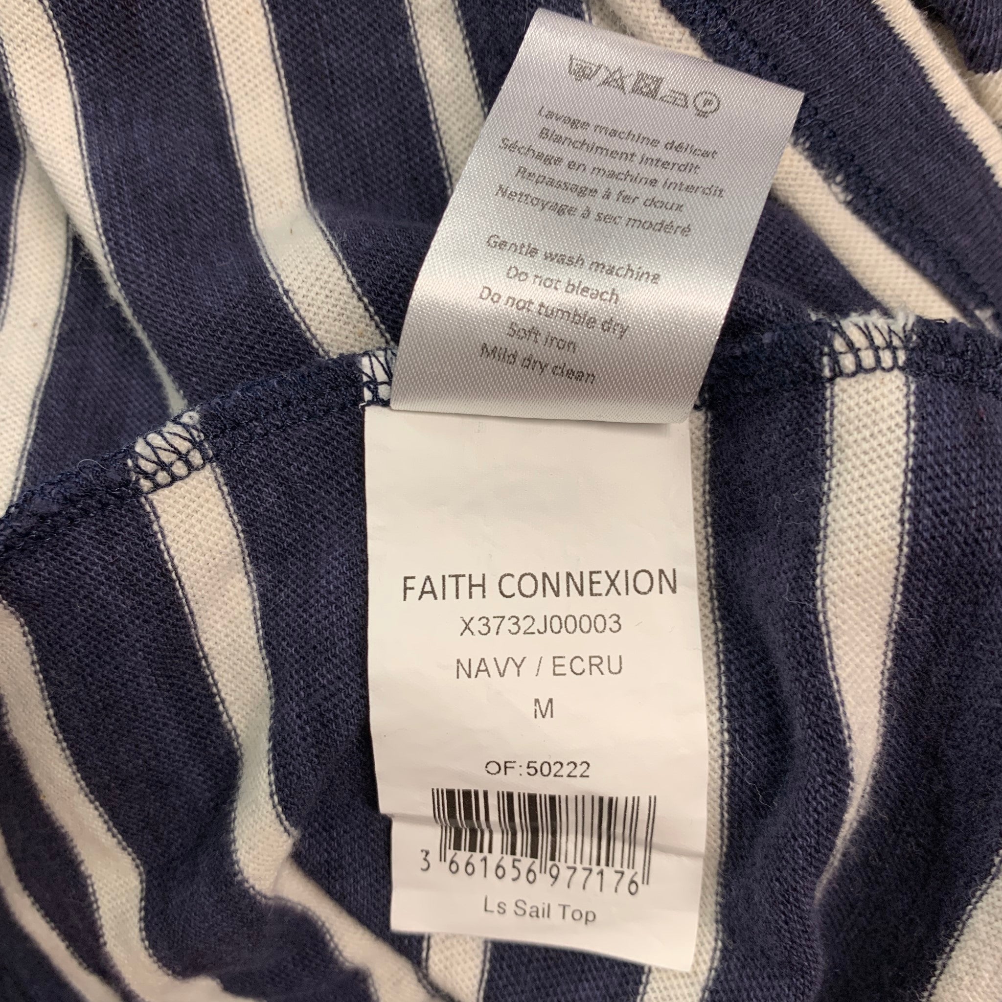 FAITH CONNEXION Size M Navy White Stripe Cotton Long Sleeve T