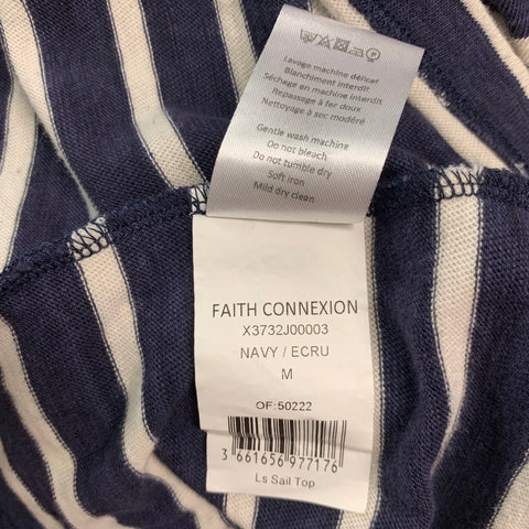 FAITH CONNEXION Size M Navy White Stripe Cotton Long Sleeve T-shirt