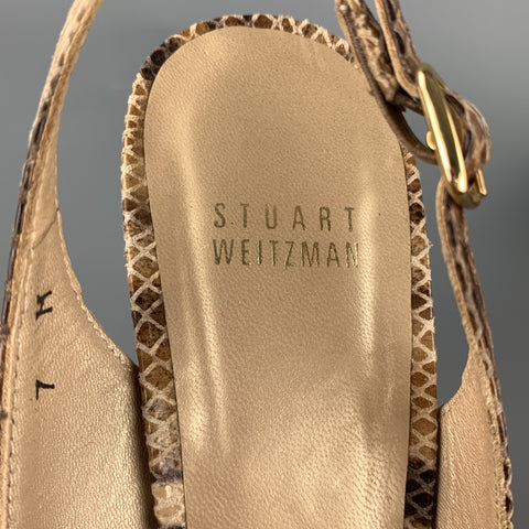 STUART WEITZMAN Size 7 Beige Snake Skin Print Slingback Sandals