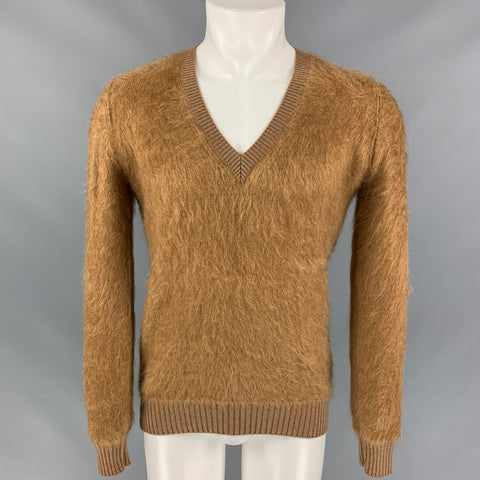 BURBERRY PRORSUM Pre-Fall 2011 Size S Camel Textured Merino Wool / Mohair V-Neck Sweater