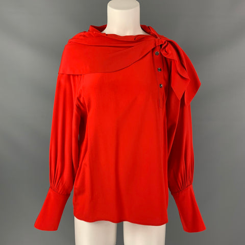 Vintage CHLOE Size M Red Solid Silk Dolman Sleeve Blouse