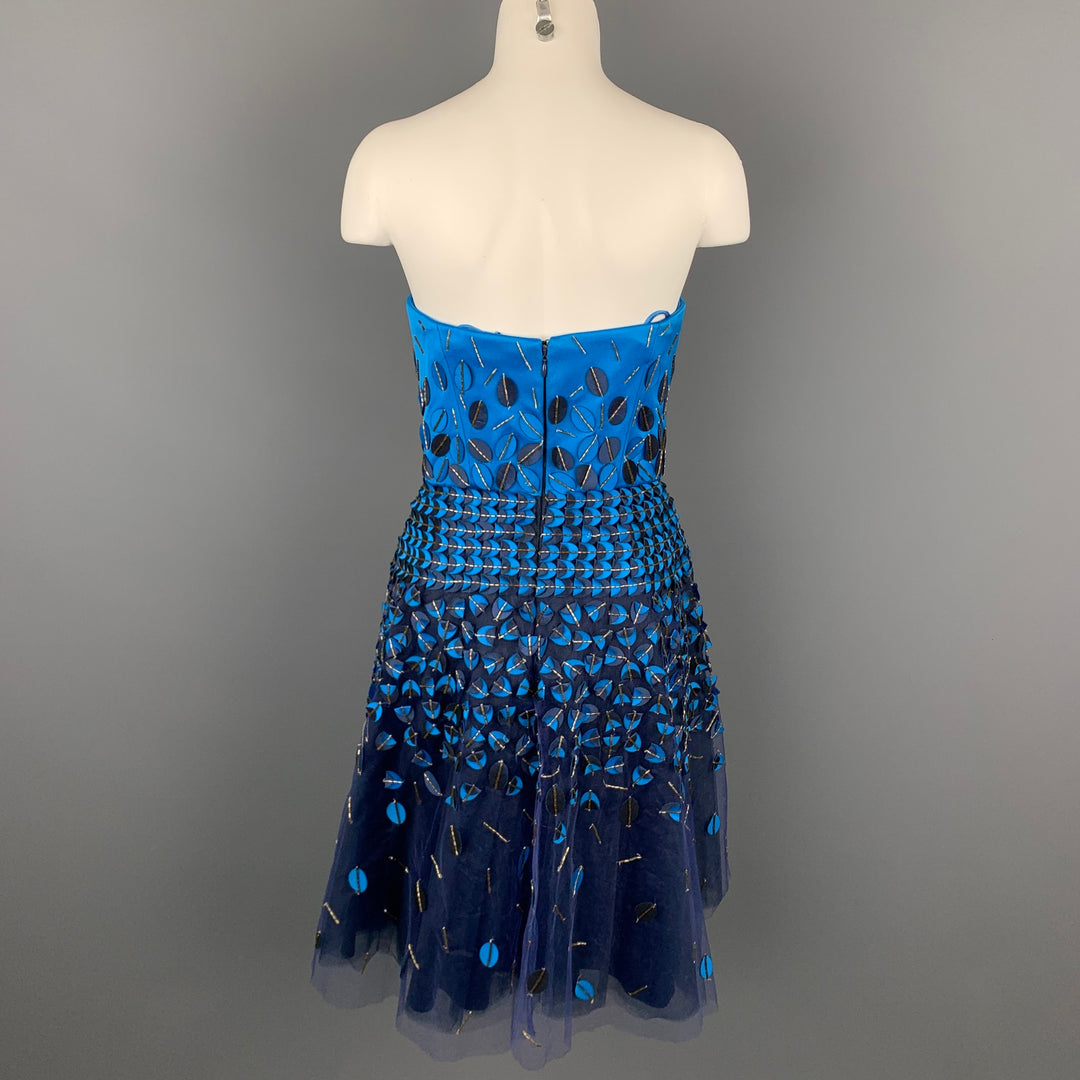 Carolina Herrera Size 6 Royal Blue & Navy Cotton / Polyester Strapless A-Line Dress Carolina Herrera Size 6 Royal Blue & Navy Cotton / Polyester Strapless A-Line Dress