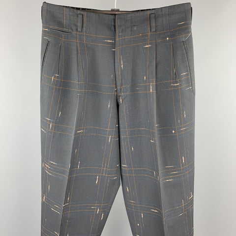 Vintage MATSUDA Size L Charcoal Window Pane Wool Pleated Dress Pants