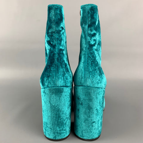 DRIES VAN NOTEN Size 8.5 Turquoise Velvet Ankle Boots