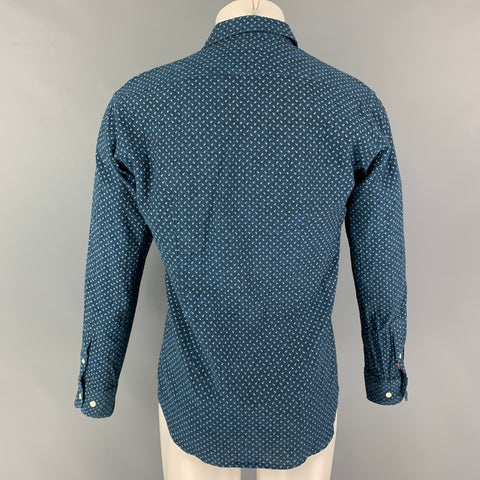 EMILE LAFAURIE Size M Indigo White Floral Linen Cotton Long Sleeve Shirt