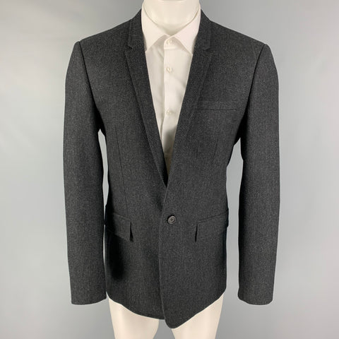 MATTISON Size 40 Black Grey Herringbone Wool Notch Lapel Sport Coat