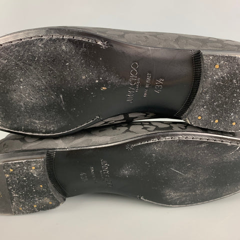 JIMMY CHOO Size 10.5 Black Animal Print Leather Slip On Loafers
