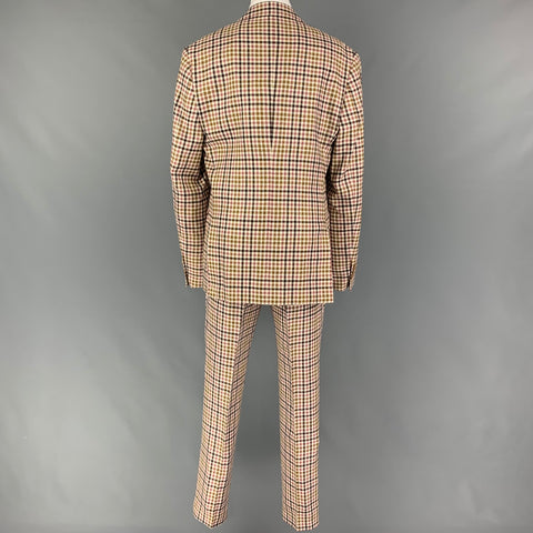 ETRO Size 36 White Brown Pink Plaid Silk Blend Notch Lapel Suit
