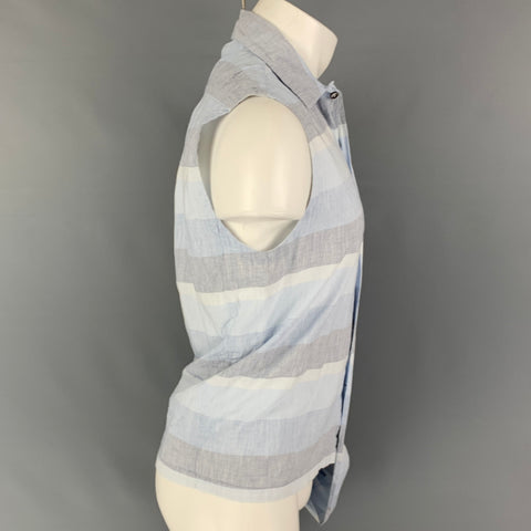 HOUSE OF THE VERY ISLAND'S Size S Light Blue Grey Stripe Short Sleeve Shirt