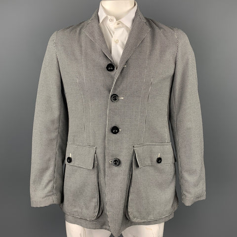 PRIVATE WHITE Size 42 Black & White Houndstooth Cotton Notch Lapel Sport Coat