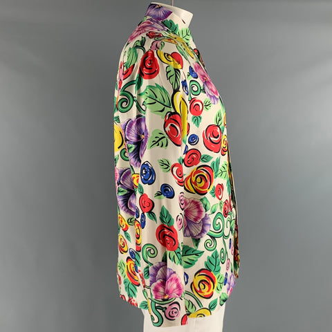 VERSUS by GIANNI VERSACE Size M White Multi-Color Floral Silk Long Sleeve Shirt