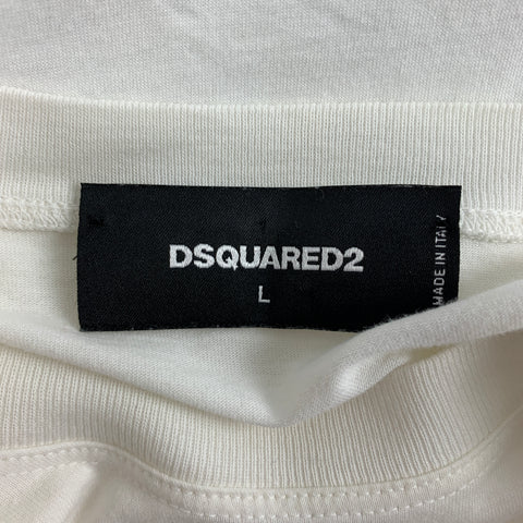 DSQUARED2 Size L White Cotton Crew-Neck T-shirt