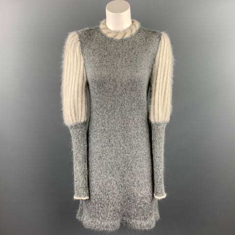 CARVEN Taille M Robe pull en mohair mélangé gris et blanc tricoté