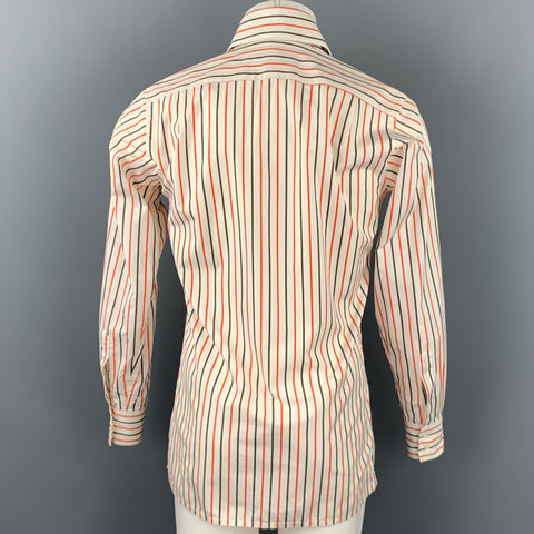 RICHARD JAMES Savile Row Size S White & Brown Stripe Cotton Button Up Long Sleeve Shirt