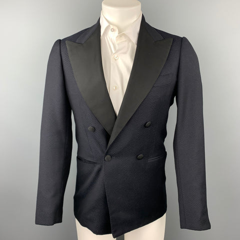 MASSIMO PIOMBO Size 34 Black on Black Herringbone Wool Sport Coat
