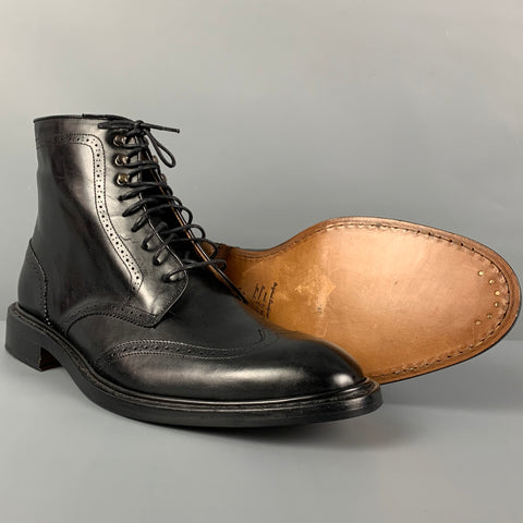 JACK ERWIN Size 11 Black Perforated Leather Wingtip Ankle Boots