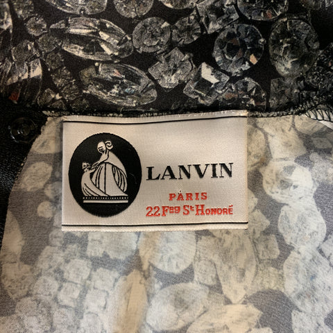 LANVIN Size 8 Grey & Black Diamonds Print Satin Sleeveless Shift Dress