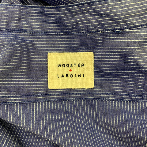 WOOSTER + LARDINI Size M Blue & White Pinstripe Cotton Short Sleeve Shirt