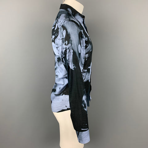 DRIES VAN NOTEN S/S 16 Size S Black & Blue Marilyn Monroe Print Cotton Button Down Long Sleeve Shirt