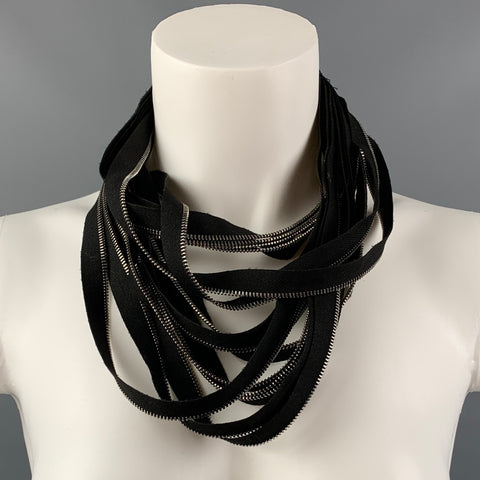 PIER ANTONIO GASPARI Black Silver Canvas Layered Necklace