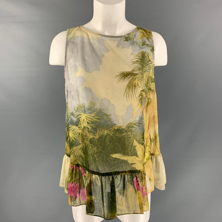 RED VALENTINO Size 6 Green Yellow Cotton &  Silk Blouse