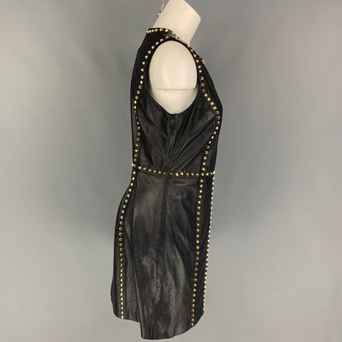 VERSUS de GIANNI VERSACE Talla 6 Vestido negro con cremallera y tachuelas