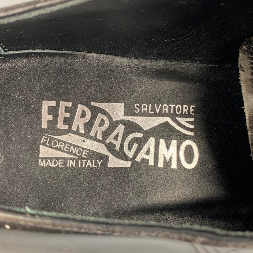 SALVATORE FERRAGAMO Size 11 Black Antique Leather Lace Up Shoes