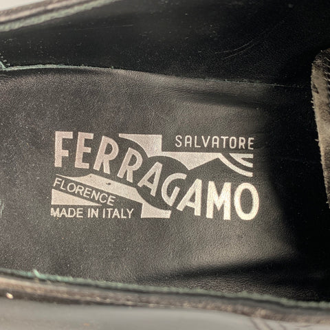 SALVATORE FERRAGAMO Size 11 Black Antique Leather Lace Up Shoes