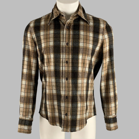 DSQUARED2 Size M Brown Beige Plaid Wool Polyester Long Sleeve Shirt
