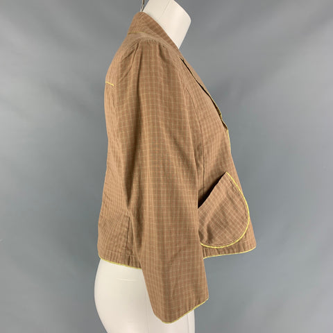 MARNI Size 4 Tan & Red Cotton Plaid Cropped Jacket