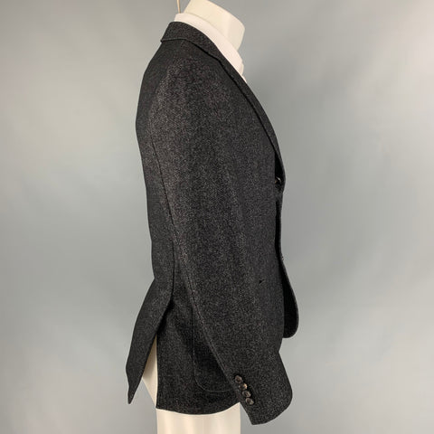 TONELLO Size 40 Black & Grey Woven Notch Lapel Sport Coat