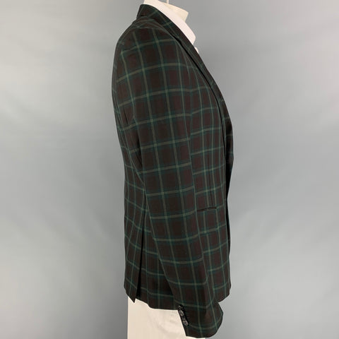 PAUL SMITH Soho Fit Size 46 Regular Brown & Green Plaid Wool Notch Lapel Sport Coat