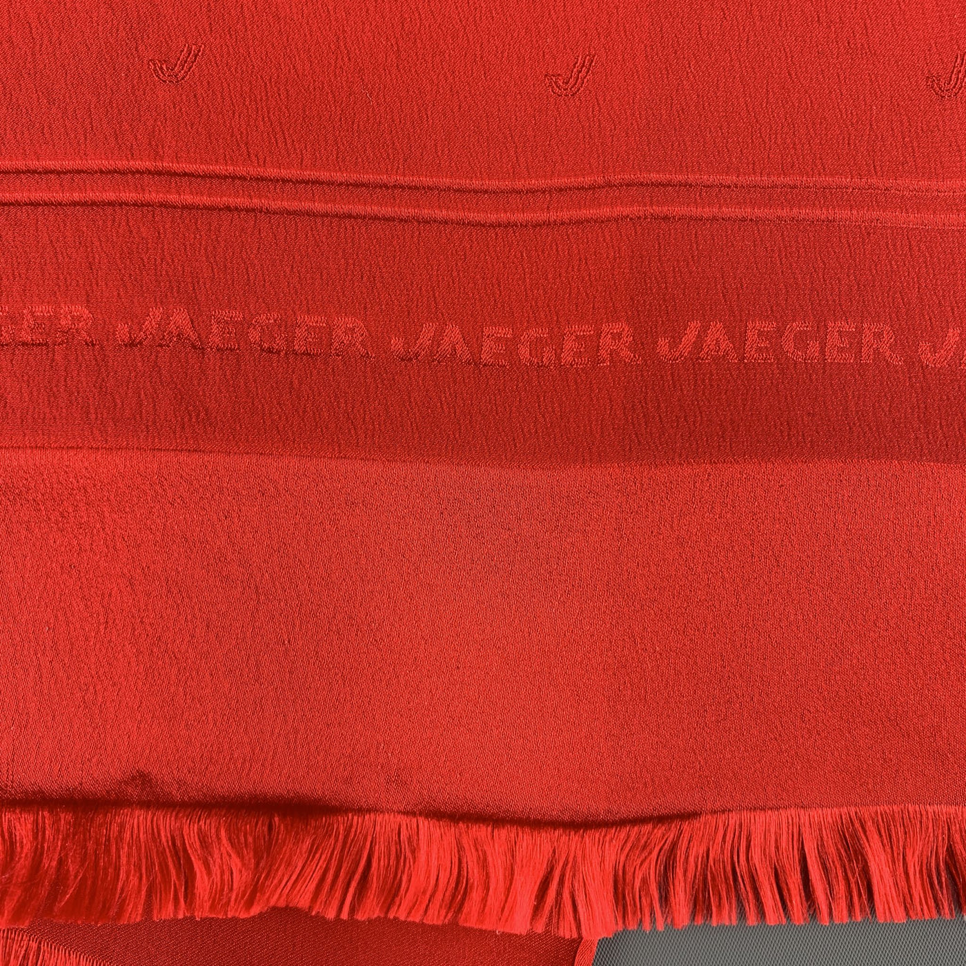 JAEGER Red Silk Logo Print Scarf