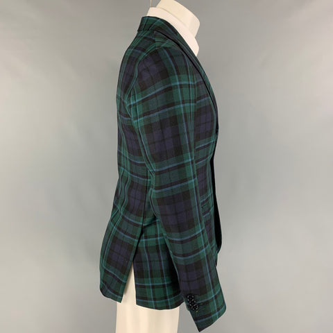 MASSIMO PIOMBO Size 36 Green Navy Plaid Virgin Wool Alpaca Sport Coat