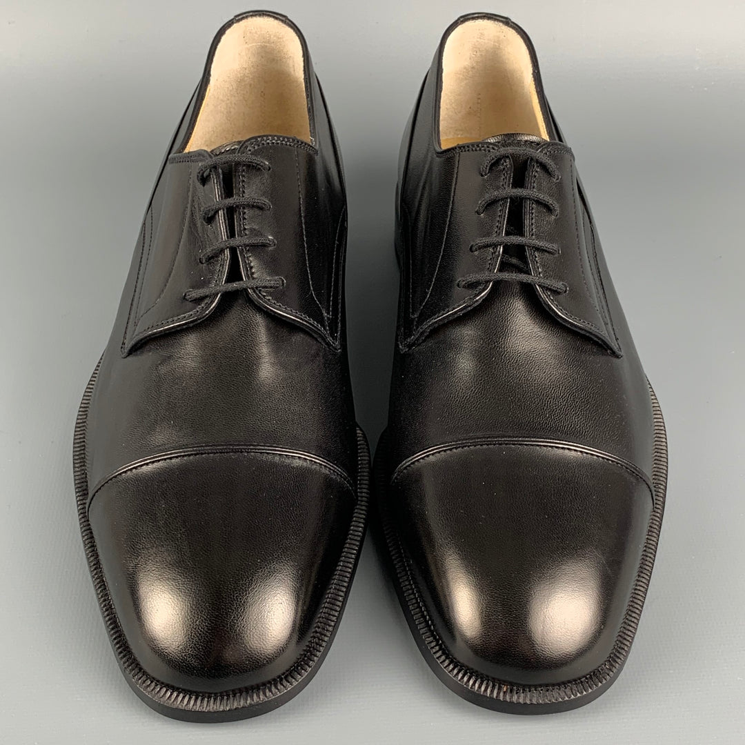 BALLY Size 9 Black Leather Cap Toe Lace Up Rogers Shoes