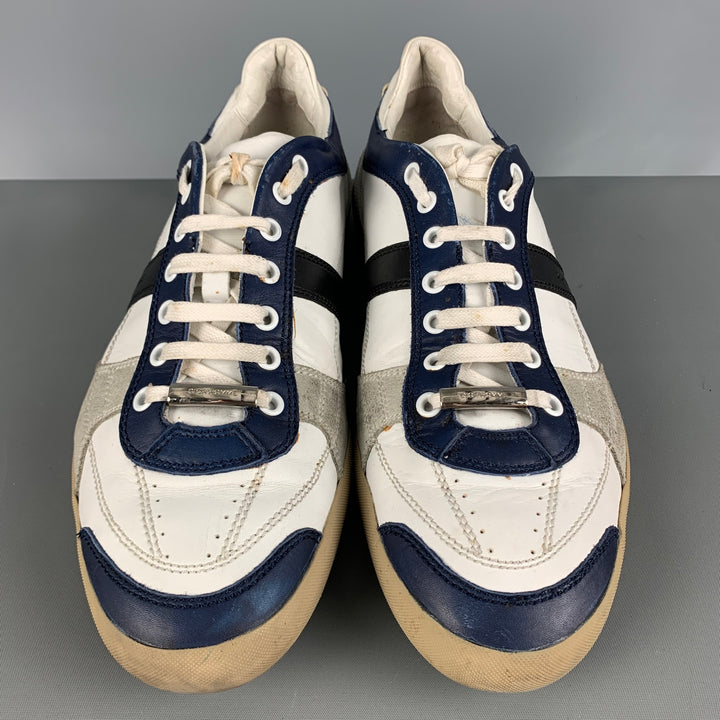 DIOR HOMME Size 11 White Navy Mixed Materials Leather Lace Up Sneakers
