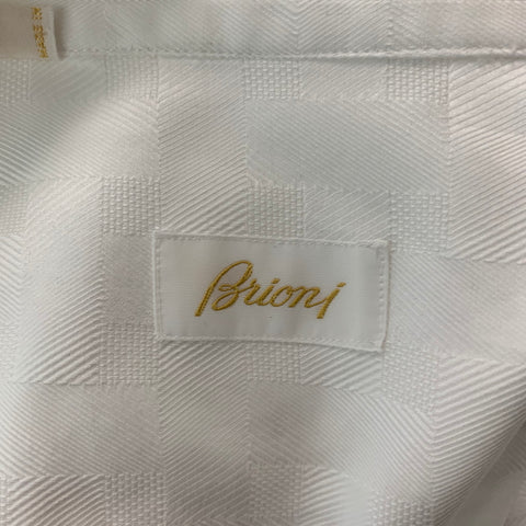 BRIONI Taille M Chemise à manches longues boutonnée en coton jacquard blanc