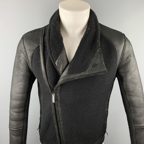 ARMANI COLLEZIONI Size 38 Black Mixed Materials Wool / Acrylic Asymmetrical Jacket