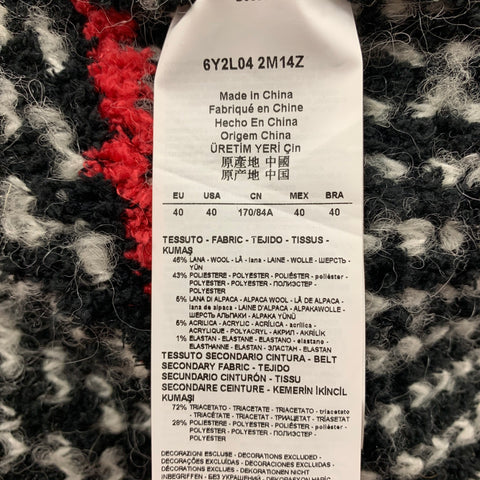 EMPORIO ARMANI Taille 4 Manteau sans col en tweed mélangé de laine noire et blanche
