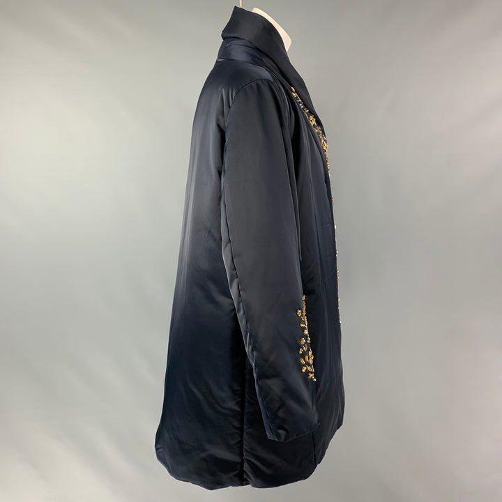 MARINA RINALDI Size 16 Black & Gold Polyester Padded 3/4 Sleeves Coat