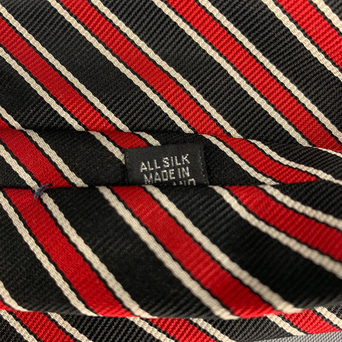 HARVIE & HUDSON Black Red White Diagonal Stripe Silk Twill Tie