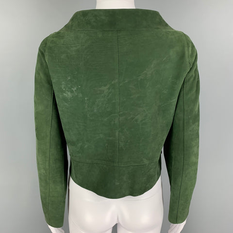 MARNI Size 4 Green Suede Buttoned Jacket
