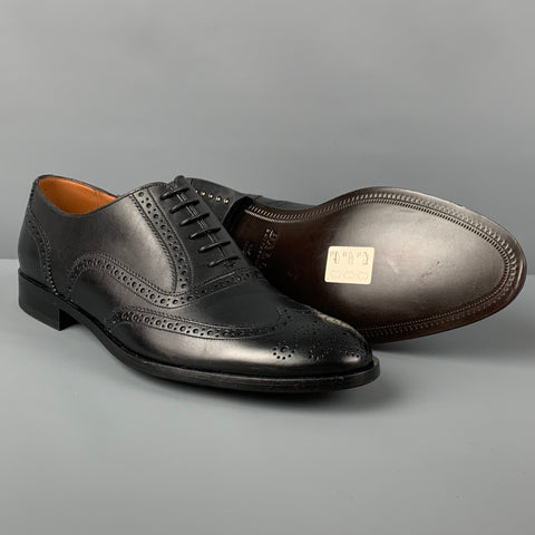 BALLY Size 8 Black Perforated Leather Wingtip Lace Up Shoes