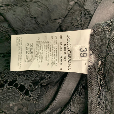 DOLCE & GABBANA Size S Black Lace Viscose Blend Hidden Placket Long Sleeve Shirt