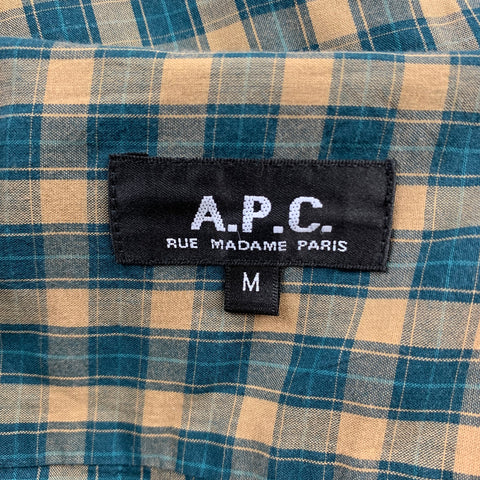 A.P.C Size M Green & Tan Checkered Cotton Button Down Long Sleeve Shirt